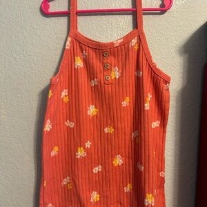 Cat & Jack Girls Coral Floral Ribbed Top with Lettuce edging